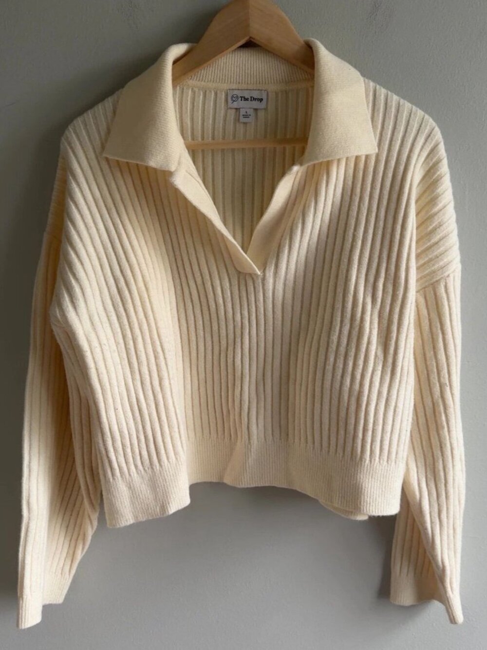 The Drop Ribbed Polo Sweater Cream Off-White Size Large Collared Women’s